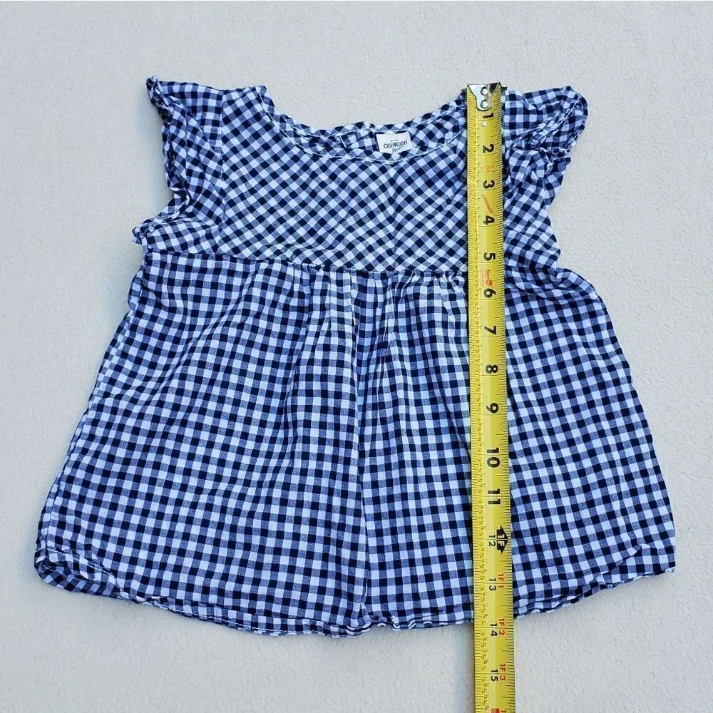 OshKosh B'Gosh navy and white buffalo plaid cap sleeve babydoll shirt Size 4T